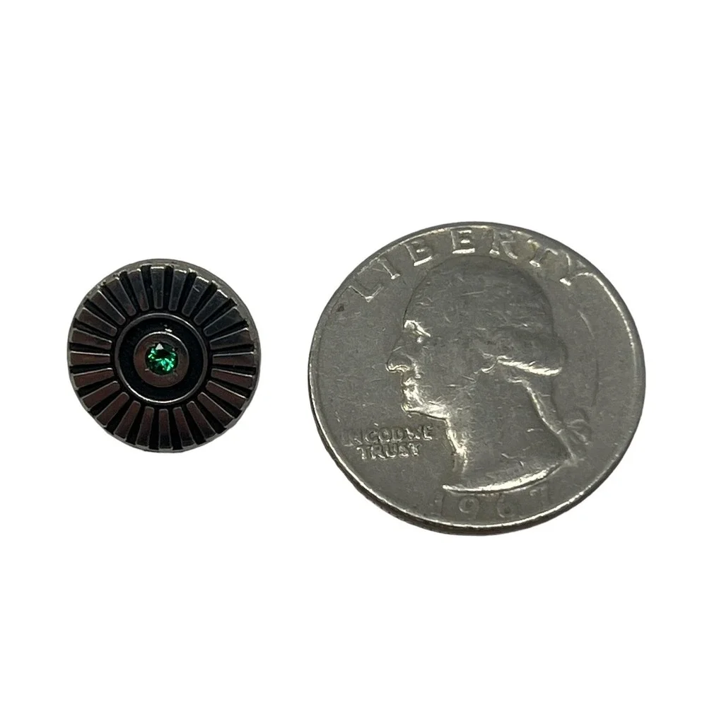 Vintage Terryberry‎ Sterling Tie Tack Green Center Stone Wheel Recognition Pin